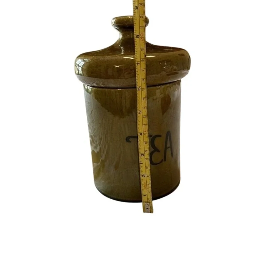 Holiday‎ Designs Tea Canister Olive Green Ceramic Jar Lid Vtg Mid Century 8.5